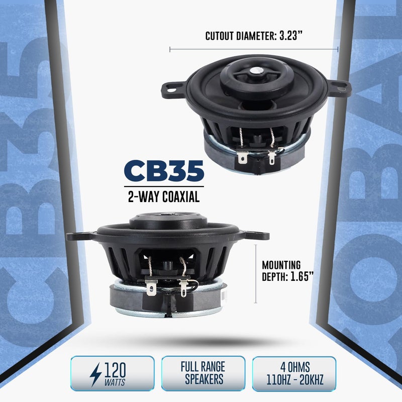 ORION Cobalt Series CB35 3.5â€ 2-Way Coaxial Car Speakers, 120W, 4 Ohms, Full Range, Enhanced Bass, Polypropylene Cone & Butyl Rubber Surround, Easy Install (Pair) - Image 3